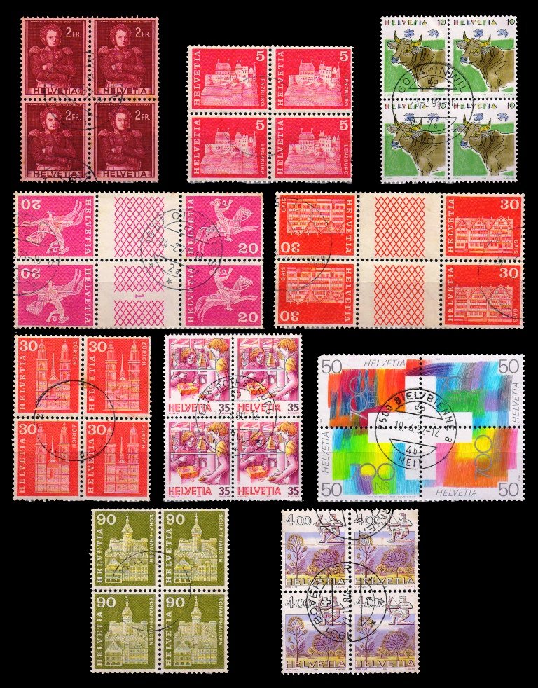 SWITZERLAND - 10 Different Fine Used Blocks, As Per Scan, Mostly 30-40 Years Old