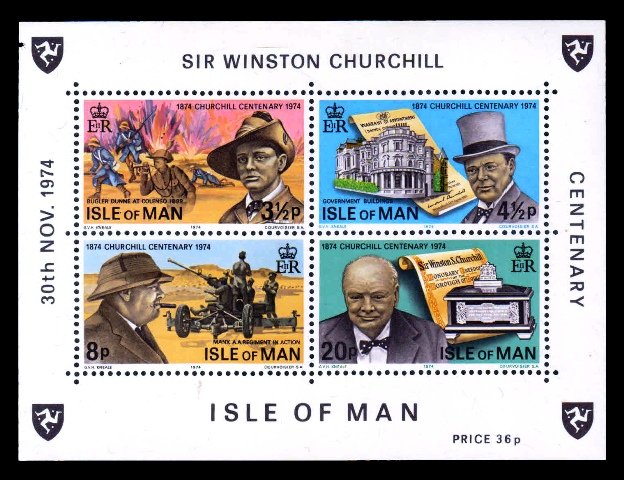 ISLE OF MAN 1974 - Sir Winston Churchill, Miniature Sheet of 4 Stamps, MNH, S.G. MS 58