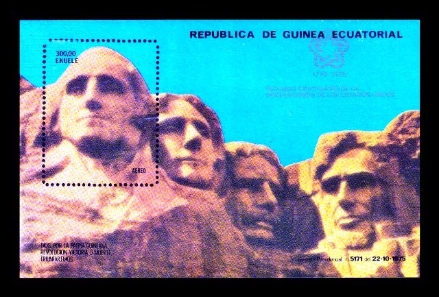 EQUATORIAL GUINEA  1976 - Bicentenary of American Revolution, Mount Rushmore, M/S, Mint G/W