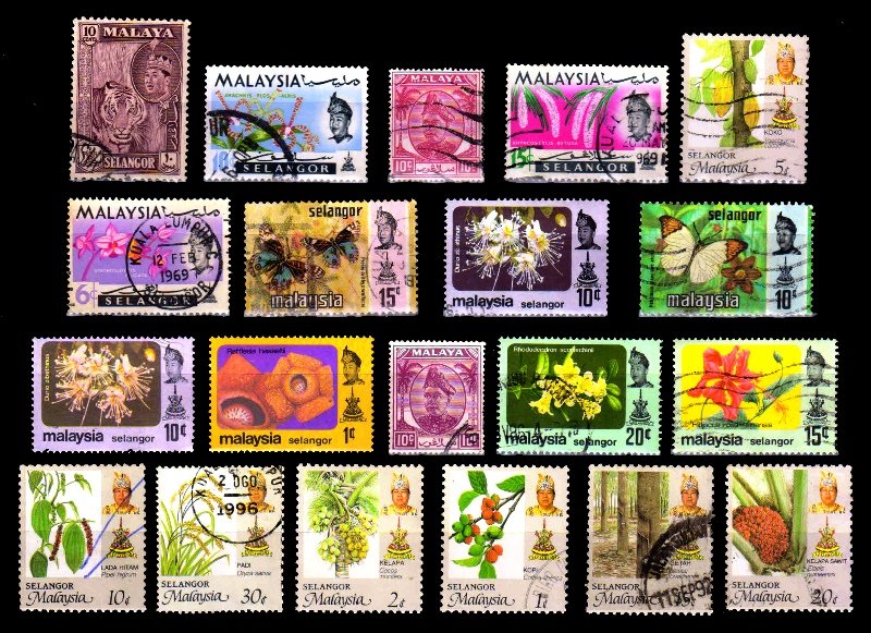 SELANGOR (Malaysian State) - 20 Different, Large and Small, Used Stamps