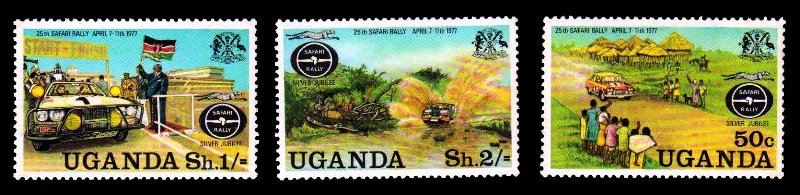 UGANDA 1977 - 25th Anniversary of Safari Rally, Rally Car and Flag, Set of 3, MNH, S.G. 188-190