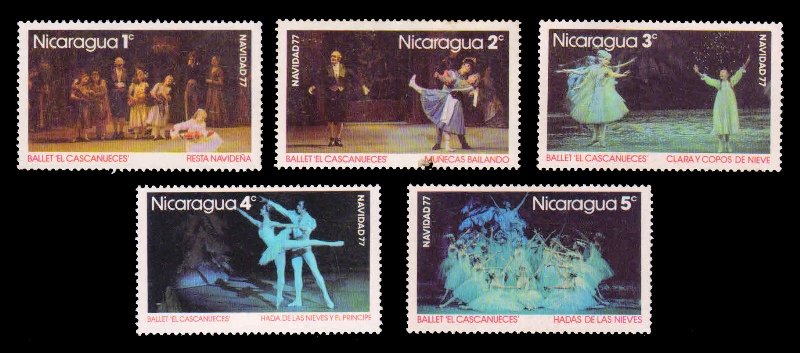 NICARAGUA 1977 - Christmas Festival, Dolls Dance, Clara and Snowflakes, Set of 5, MNH, S.G. 2125-2129