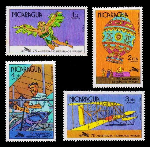 NICARAGUA 1978 - 75th Anniversary of History of Aviation, First Powered Flight, Montgolfier Balloon, Set of 4, MNH, S.G. 2172-2175