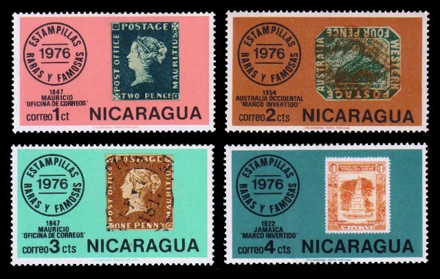 NICARAGUA 1976 - Rare and Famous Stamp on Stamp, Set of 4, MNH, S.G. 2087-2090