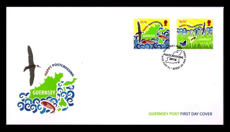 GUERNSEY 2016 - Post crossing, Connecting, People Worldwide Through Postcards, Set of 2 Stamps on First Day Cover, S.G. 1615-1616
