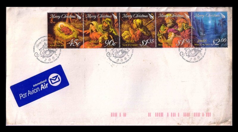 NEW ZEALAND 2005 - Christmas, Baby Jesus, Shepherd Star, Set of 5 Stamps on Cover with First Day Cancellation, S.G. 2820-2824, Face $ 6.15