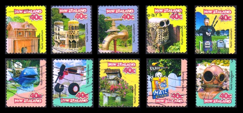 NEW ZEALAND 1997 - Curious Letter Boxes, Thematic Stamps, Set of 10 Used, S.G. 2064-2073