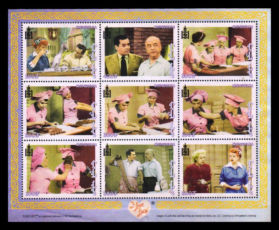 MONGOLIA 2000 - I LOVE LUCY, Television Comedy Series, Set of 9 Stamps Sheet Let, Mint G/W, S.G. 2881