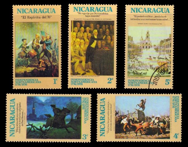 NICARAGUA 1975 - Bicentenary of American Independence, Set of 5 Stamps, Mint and Used, S.G. 2000-2004