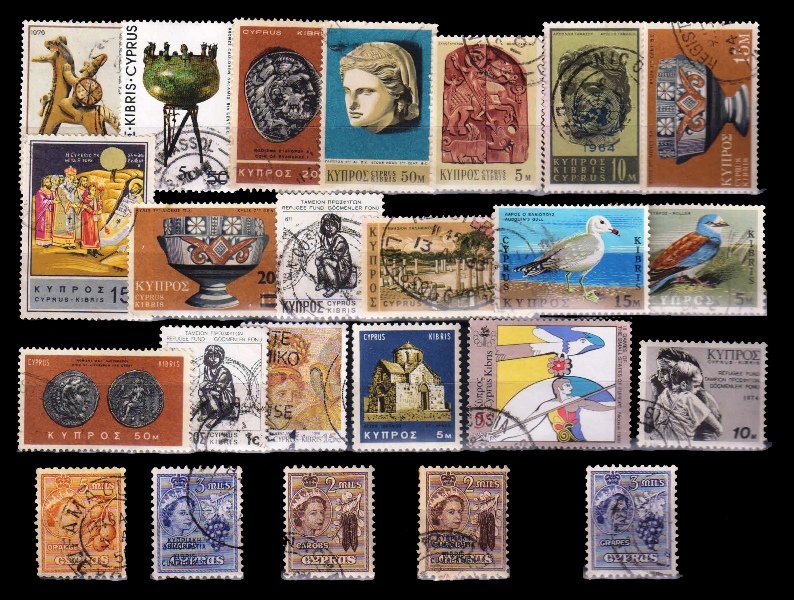 CYPRUS - 24 Different Stamps, Large and Small, Mostly Old