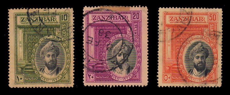 ZANZIBAR 1936 - Silver Jubilee of Sultan Kalif, 3 Different Used Stamps, S.G. 323-326, Cat. � 10