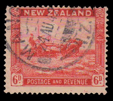 NEW ZEALAND 1936 - Harvesting, Agriculture, 6d. Scarlet, Perf 13½ x 14, S.G. 585, Cat. £ 1.75