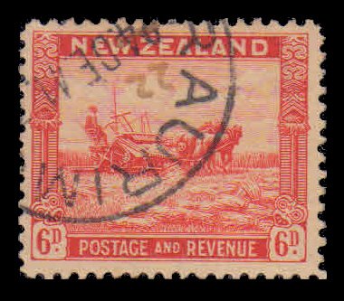 NEW ZEALAND 1941 - Harvasting, Agriculture, 6d. Scarlet, Perf 12½, 1 Value Used, S.G. 585b, Cat. £ 3.75