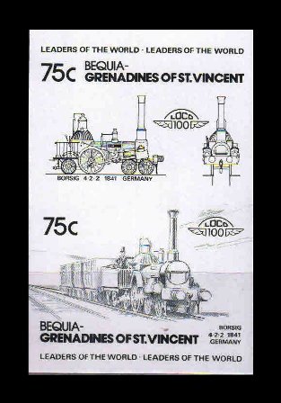 BEQUIA (Grenadines of St. Vincent) - Locomotives, Rail, Imperf Colour Proof, 1 Value Pair, MNH