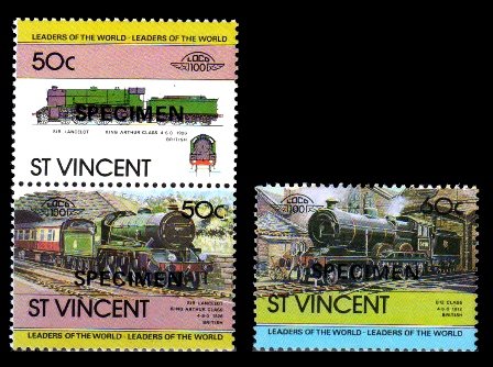 ST. VINCENT 1986 - Railway Locomotive, Overprint Specimen, Set of 3 Stamps, MNH