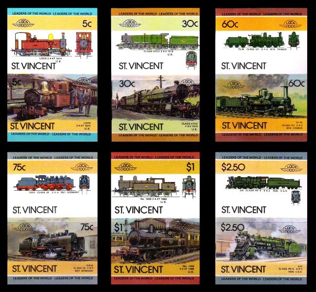 ST. VINCENT 1985 - Railway Locomotive, Set of 12 Imperf Stamps, MNH, S.G. 893-904