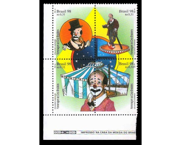 BRAZIL 1998 - Circus, Clowns, Block of 4 Stamps, MNH, S.G. 2899-2902, Cat. � 3.40