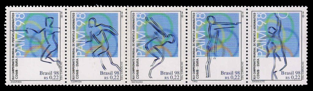 BRAZIL 1998 - 42nd World Aeronautical Pentathlon Championship, Fencing, Running, Swimming, Shooting, Basketball, Set of 5 Stamps, MNH, S.G. 2967-71, Cat. £ 4.50