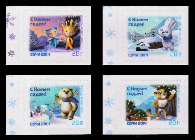 RUSSIA 2013 - Happy New Year, Winter Olympic Games and Para Olympic Games, Sochi mascots, Set of 4, Self Adhesive, S.G. 7997-8000, Cat. Value £ 21