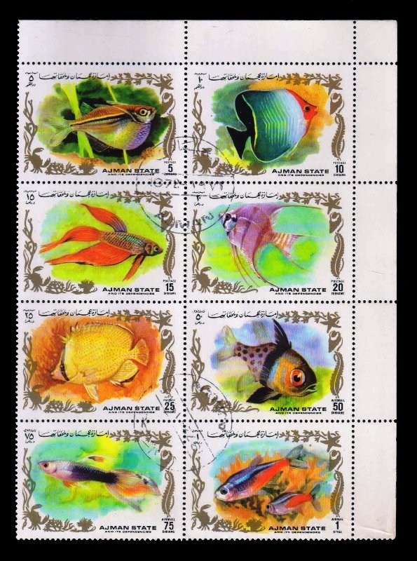 AJMAN STATE 1972 - Fishes, Set of 8, Used Stamps