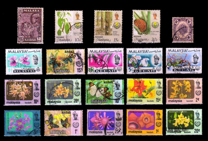 KEDAH (Malaysian State) - 20 Different, Mostly Large, Mint and Used Stamps