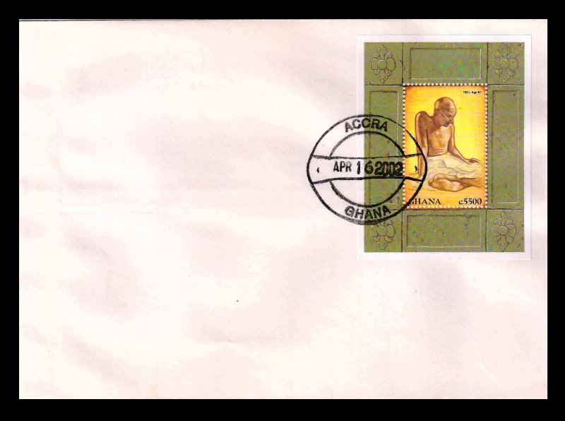 GHANA 2002 - Mahatma Gandhi Souvenir Sheet on Cover with Cancellation