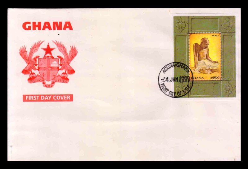 GHANA 1999 - Mahatma Gandhi Souvenir Sheet on Cover