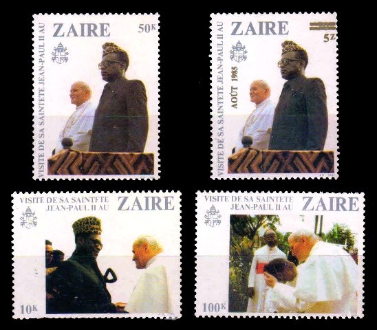 ZAIRE 1980 - Pope John Paul II and President Mabutu Christian, 4 Different Stamps, MNH, S.G. 1060, 63, 64, 1316