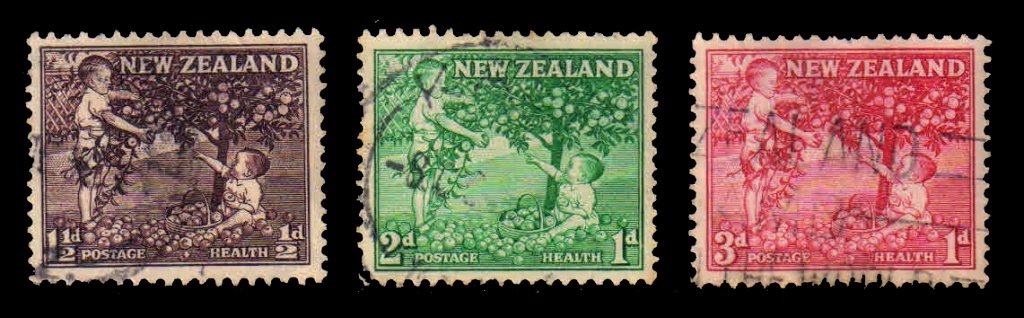 NEW ZEALAND 1956 - Children Picking Apples, Health Stamps, Set of 3, Used, S.G. 755-757