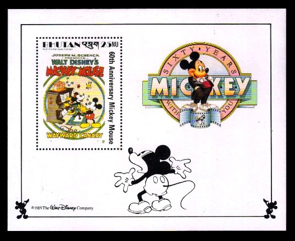 BHUTAN 1989 - Walt Disney Cartoon, Film Poster, MICKEY MOUSE WAY WARD CANARY, Miniature Sheet, MNH, S.G. MS 784i