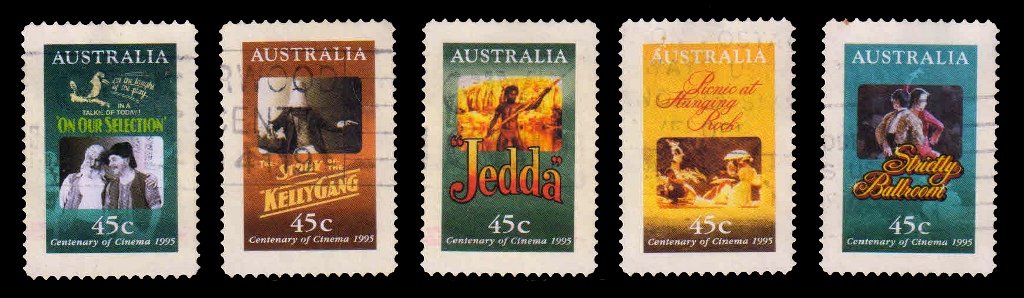 AUSTRALIA 1995 - Centenary of Cinema, Scenes from FILMS, Set of 5, Used Stamps, S.G. 1535-1539, Cat. £ 7.50