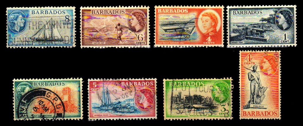 BARBADOS 1953 - 8 Different, Queen Elizabeth, Thematic Issues, Used Stamps