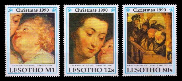 LESOTHO 1990 - Christmas, Paintings by Rubens, Set of 3 Stamps, MNH, S.G. 989, 992, 993