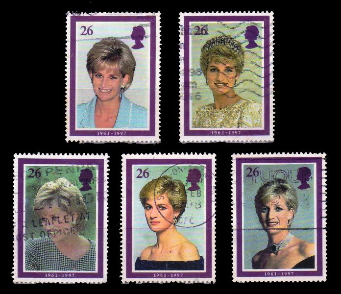 GREAT BRITAIN 1998 - Lady Diana, Princess of Wales, Set of 5, Used, S.G. 2021-2025