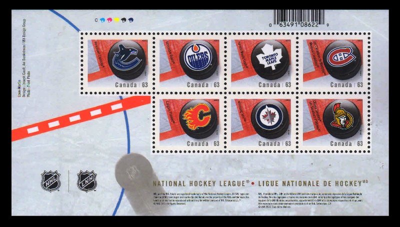 CANADA 2013 - National Hockey League, Team Logos, M/S of 7 Stamps, MNH, S.G. MS 2967