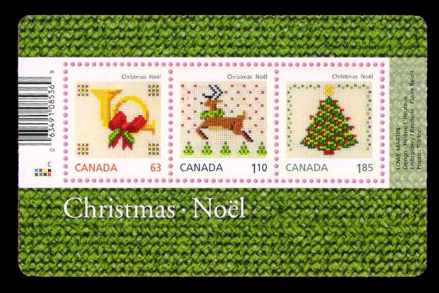 CANADA 2013 - Christmas, Horn, Reindeer, Christmas Tree, M/S of 3 Stamps, MNH, S.G. MS 2991