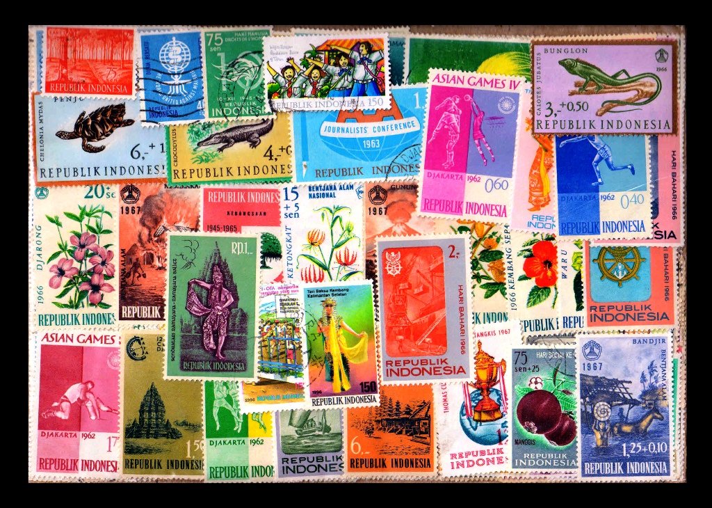 INDONESIA - 150 Different, Small and Large Stamps