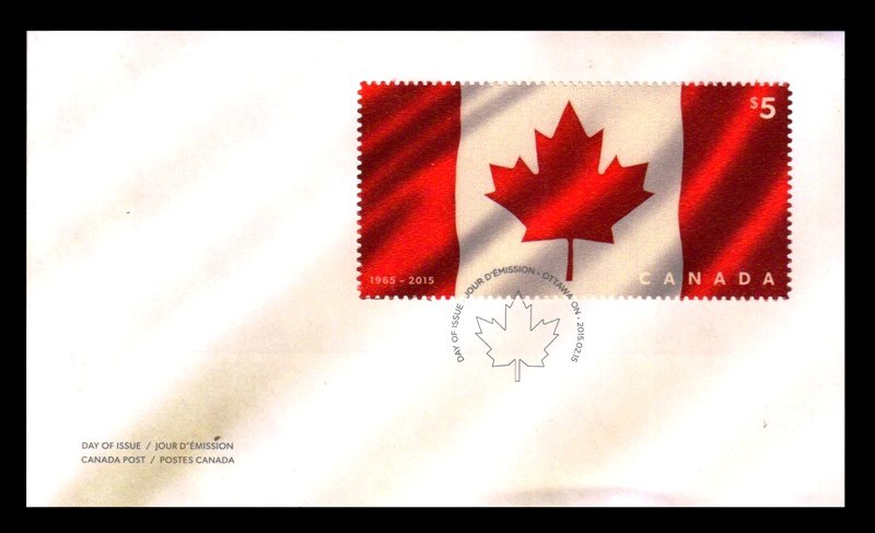 CANADA 2015 - 50th Anniversary of Canada Flag, Souvenir Silk Sheet on First Day Cover, S.G. MS 3106, Cat. � 8.50