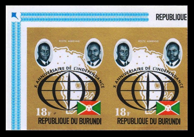 BURUNDI 1972 - Prince Rwagasore, President Micombero and Drummers, Map and Flag, 3 Different Imperf Pairs, Gold Colour Printing, S.G. 761-763