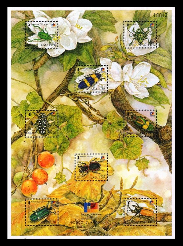 LAOS 2002 - Beetles, Phila korea 2002, Sheet of 8 Stamps, MNH, S.G. MS 1803