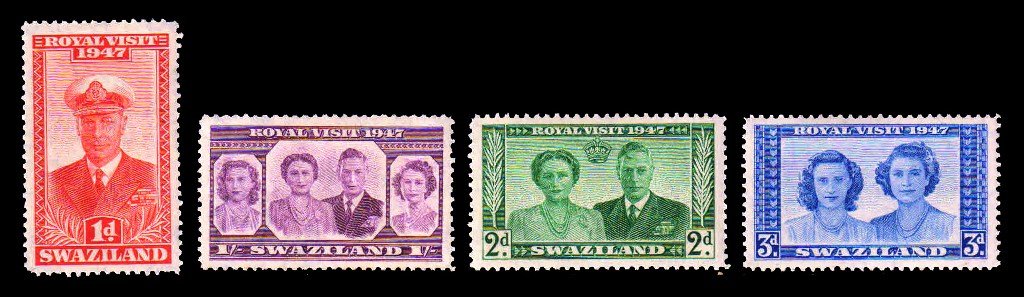 SWAZILAND 1947 - Royal Visit, King George VI and Queen Elizabeth, Princes Margaret, Royal Family, Set of 4, MNH, S.G. 42-45