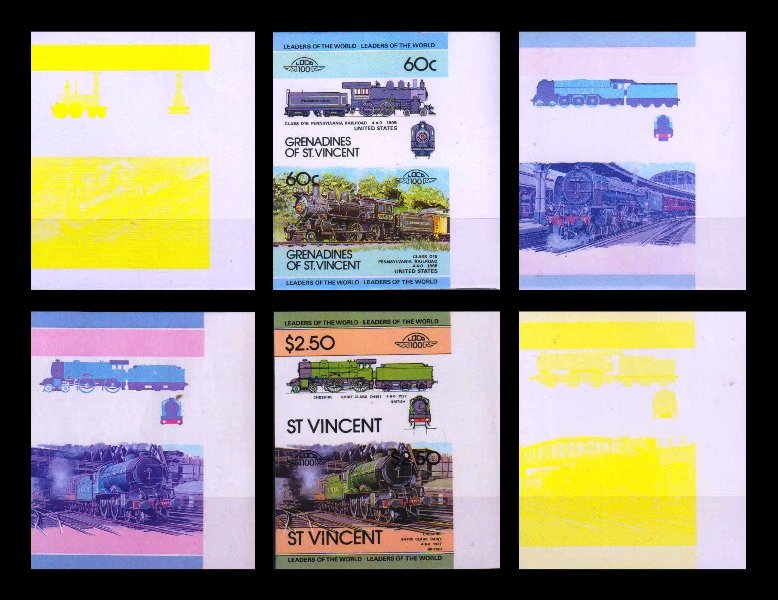 ST. VINCENT - Railway, Locomotives, 6 Different Imperf Pairs, Colour Trial and Easy, MNH