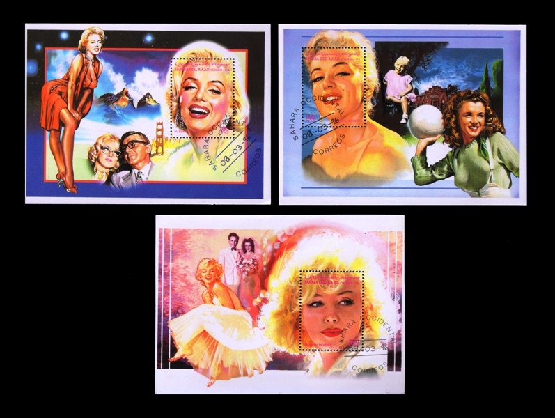 SPAINISH SAHARA 1996 Marilyn Monroe (American Film Star), Different Portrait, Set of 3 Sheet, Cancelled