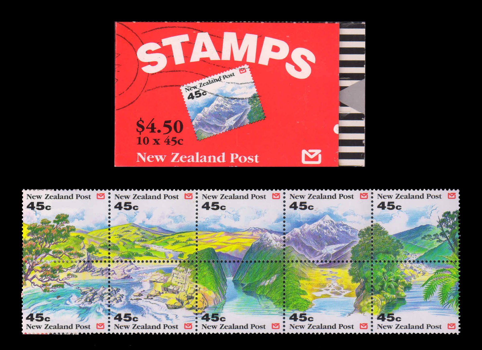 NEW ZEALAND 1992 - Landscapes, Tree and Hills, Waterfall, Beach, River Delta, Set of 10 Stamp Booklet, MNH, S.G. 1690-1699