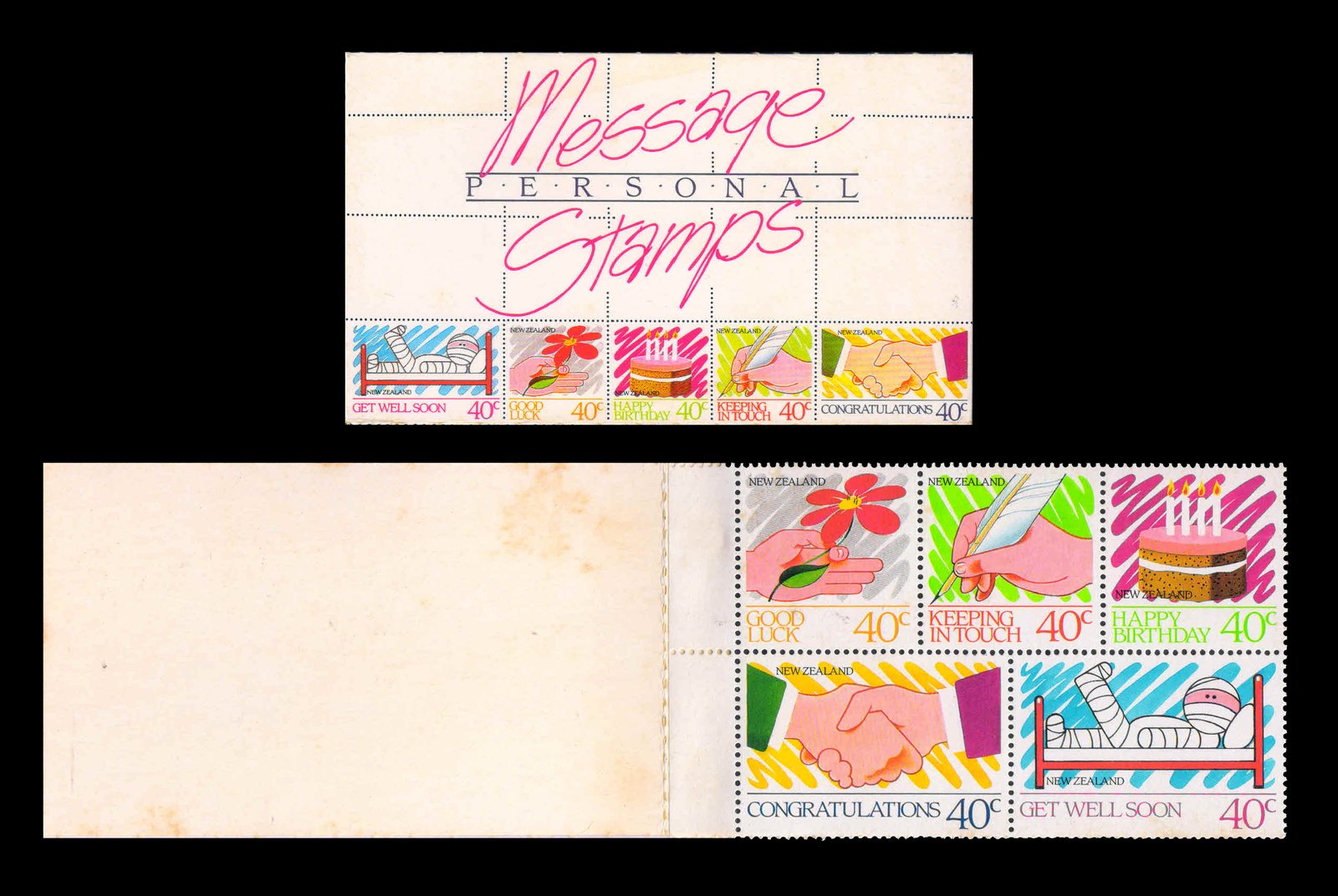 NEW ZEALAND 1988 - Greetings Stamps, Set of 5 Stamp Booklet, MNH, S.G. 1455-1459, Cat. � 3.50