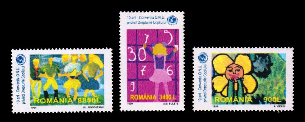ROMANIA 1999 - UN Convention on the Rights of the Child, Drawings, Set of 3, MNH, S.G. 6076-6078