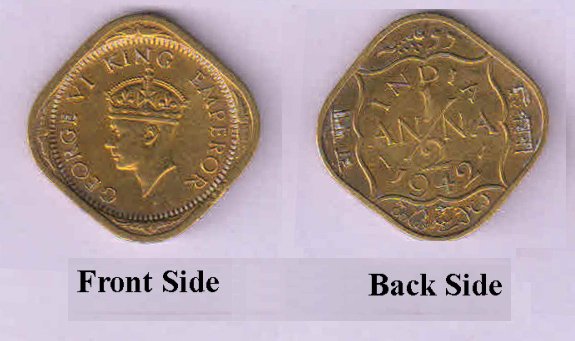BRITISH INDIA 1942 - King George VI, ½ Anna Nickel Brass Coin, Bombay Mint, Good Condition, Rare Year