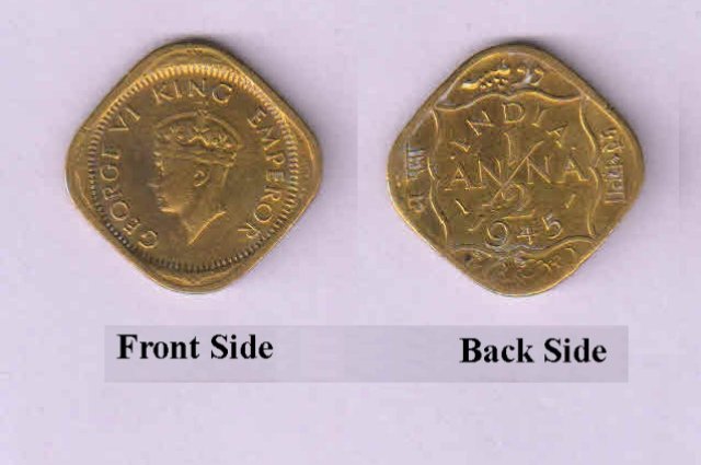 BRITISH INDIA 1945 - King George VI, ½ Anna Nickel Brass Coin, Bombay Mint, Good Condition