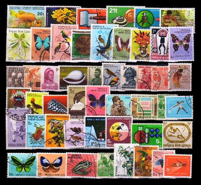 Papua New Guinea - 100 Different, Small and Large Stamps