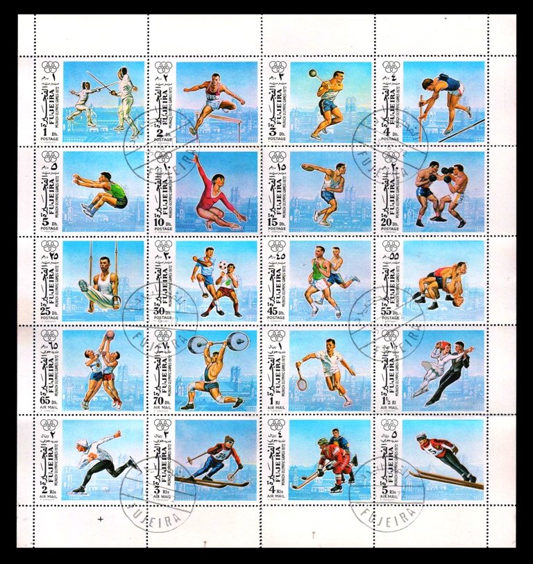 FUJEIRA 1972 - Munich Olympic Games, Set of 20 Stamps Cancelled